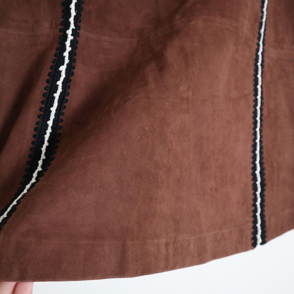 Claudie Pierlot US 4 Suede A Line Skirt Crochet Brown 70s Style Cottagecore - Picture 10 of 11
